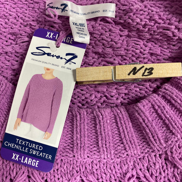 XXL Purple Textured Chenille Knit Crew Neck Long Sleeve Pullover Sweater Top - Picture 3 of 5